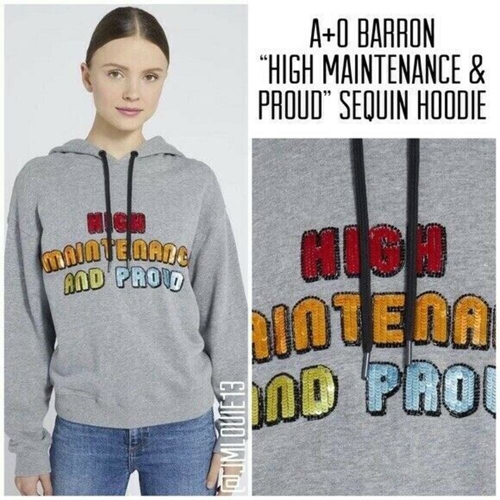 $395 ALICE + OLIVIA High Maintenance and Proud Designer Hoodie Sweatshirt RARE S